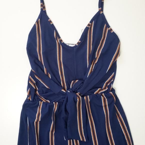Navy Striped Knit Cami Front Tie Jumpsuit 1 LEFT - Picture 4 of 5